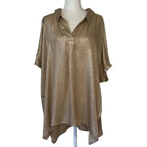 Susan Graver Foiled Gold Woven Blouse. Plus Size 3X. Great Condition!!